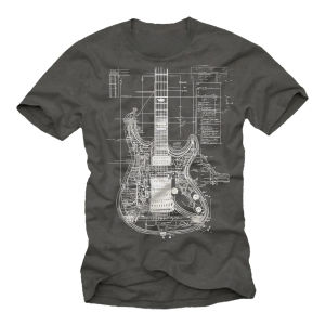 Gifts for Guitarists Mens T-shirt with Electric Guitar - Vintage Blue Print Motif Guitar Print for Men Short-sleeved Mens Tee