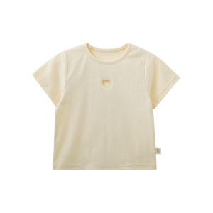 Lightweight Breathable Cartoon Cat T-Shirt for Girls Summer New Style Hollow out Short Sleeve Pure Color Versatile Kids Clothing