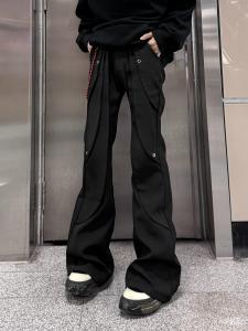 Slim Fit Micro Flared Casual Trousers Mens Black Heavyweight Pleated Long Pants Spring Season Destructured Wide Leg Pants