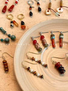 Original Design Natural Stone Beaded Earrings Ethnic Style Personality High-End Feelings Ear Jewelry Geometric Pattern for Women