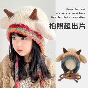 สไตล์ฤดูใบไม้ร่วง/ฤดูหนาวใหม่: หมวกถักเด็ก หมวกตุ๊กตา ดีไซน์แกะน่ารัก ที่ปิดหูหนา กันลมและอบอุ่น ผ้าเนื้อนุ่มและเป็นมิตรต่อผิวหนัง