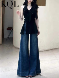 High Waist Wide Leg Bell Bottom Jeans Womens Autumn 2025 Loose Drapey A-Line Non-Matching Floor-Length Casual Cotton Stretch Denim