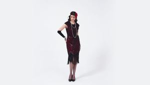 Bộ Trang Phục Nữ Thời Kỳ 1920 Kiểu Flapper Đính Sequin Viền Tua Rua Phong Cách Gatsby Gồm Váy Cocktail Và Phụ Kiện Gợi Cảm Cosplay Nữ Thần Chất Liệu Polyester Dệt Kim