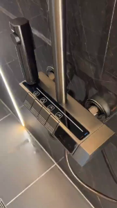[✅SG Ready Stocks] Gun Grey Space Aluminum Shower Mixer System Cold & Hot Water 4 Independent Piano Button Outlets Real-Time Digital Temperature & Timer Display Wear Resistant Ceramic Valve Core Large Square Sky Overhead Shower