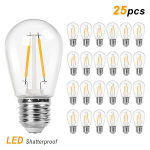 25PCS S14 2W Plastic LED Filament Light Bulbs E27 Base Shatterproof Outdoor String Light Replace Bulb For Wedding Party Garden