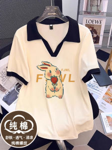 plus Size Womens Summer T-Shirt Printed Short Sleeve Conceal Belly Fashionable Polo Shirt Korean Style Commute Cartoon Anime