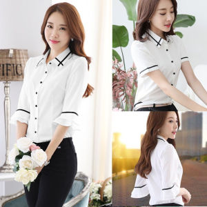 เสื้อเชิ้ตแขนยาวผู้หญิงสไตล์เกาหลี แฟชั่นฤดูร้อน แขนยาวปานกลาง เสื้อเชิ้ตทำงาน สไตล์วิทยาลัย เสื้อผ้าทำงาน เสื้อเชิ้ตแขนยาวปานกลาง