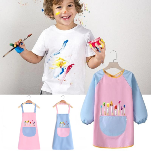 Childrens Waterproof Apron Cartoon Pattern Oil-Proof Painting Clothes Long Sleeve Smock for Painting Art Kids Apron