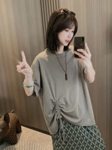 BINKAFENNY | Extra Large Loose Short Sleeve T-Shirt Back Split Drawstring Design Summer Slimming Meat Concealing Womens Fashion Top