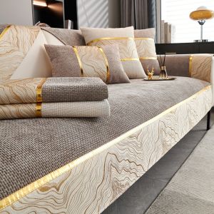 1 PC ทอผ้า Chenille เงา Contrast Hem Anti-SLIP โซฟาผ้าเช็ดตัว สําหรับห้องนั่งเล่นโซฟาที่นั่ง All Seasons Decor