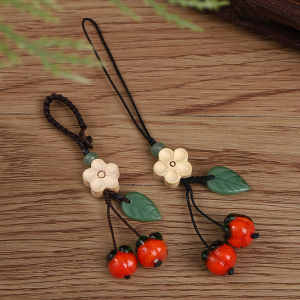 Glaze Persimmon Mobile Phone Charm Retro Phone Case Keychain Cute New Chinese Style Overlapping-Weight Mahogany Pendant Ornament Female