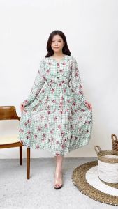 Midi Dress CINTIA Korean Ceruty Motif Kondngan Party Dress Wanita Busui Pesta