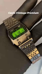 CASIO นาฬิกาข้อมือ วินเทจ รุ่น A1100B-1 สเตนเลสสตีล สีดำ คาสิโอ