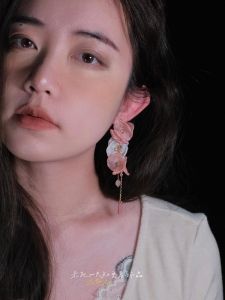 Original Spring Summer Long Tassel Floral Lace Ear Cuffs Womens Fashionable Sweet Style Handmade Mixed Material Earrings