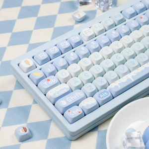 Iced-Cream MOA Keycaps 140 Keys Dye-Sublimation PBT Keycaps Round Cute Blue Keycaps For MX Mechanical Keyboards GMK67