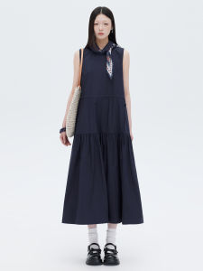 100% Cotton A-Line Sleeveless Long Dress Drawstring Pleated Vest Dress Summer Womens New Style 2025 Casual Commute Soft Cotton