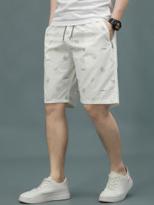 Mens Summer Casual Loose Fit Five-Quarter Cotton Shorts Thin Beachwear Comfortable Breathable Straight Leg Zipper Pocket