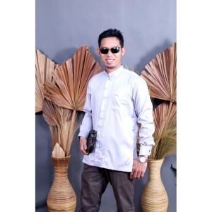 Baju Muslim Laki Laki Koko Ammu Pria Remaja / Dewasa Lengan Panjang Motif Polos Bahan Katun Saudi Polyestar