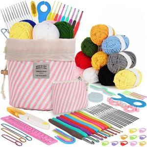 Crochet Kit for Beginners 62 PCS Crocheting Kit Beginner Crochet Starter Set with Crochet Yarn for Adults