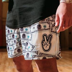 Smvp US Kingyuan Banknote Printed Fashion Brand Sports Shorts Mens American Basketball Shorts Training Workout Pants Breathable Short-Length Pants
