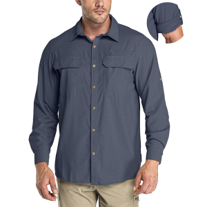 Quick Dry Outdoor Sports Mens Long Sleeve Shirt for Fishing And Hiking Breathable Sun Protection Casual Shirt Polyester Spandex