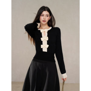 YIKEXIAOYEMEI | Áo Sweater Ôm Dáng Kết Hợp Màu Nơ Bướm