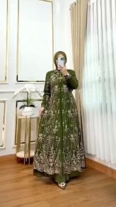 Gamis Brokat Lebaran Elegan Nadya 2025 dengan Motif Floral untuk Wanita Remaja/Remaja Tunangan - Bisa COD Jumbo Size