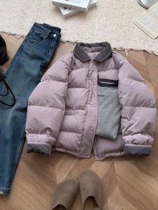 SHENGHUOYA | Vintage Colorblock Corduroy Turn-down Collar Quilted Coat Autumn Winter