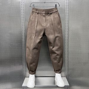 Fall and Winter Draping Woolen Wide-Leg Pants Mens Handsome Loose Harem Woolen Suit Pants Match with Martin Boots Tappered Pants Trendy