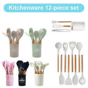 【Homelements】12Pcs Kitchen Utensil Set Silicone Spatula Set with Holder Heat-Resistant Cookware Spatula Spoon Brush Whisk for Kitchen