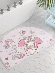 Machine Washable Bathroom Mat Cute Cartoon Design Non-Slip round Shape Absorbent Door Mat for Bathroom Entrance Home Decor