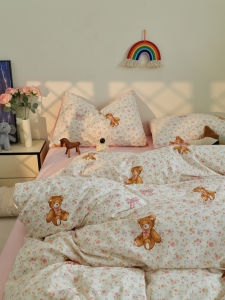 Soft Washed Cotton Duvet Cover Sheet Student Dormitory Three-piece Set Baby Class a Bedding Quartet Set Small  Style