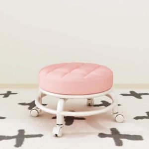 Round Stool With Wheels Low Stool Bench Movable childrens pulley Leather Bench Low Chair
