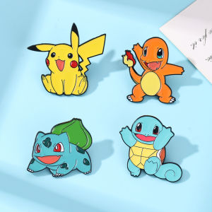 4Pcs Pokemon Enamel Pins Set Cute Pikachu Charmander Bulbasaur Squirtle Brooches for Backpack Fans Gifts