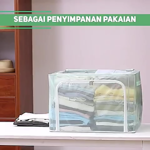 Storage Box Organizer Tempat Penyimpanan Baju Selimut Serbaguna Dengan Kawat Resleting Bukaan Ganda Atas & Depan Praktis dan Aman Anak Mainan