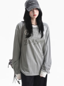 zuocisankon | Vintage Lace Heart Gray Oversized Long Sleeve T-Shirt