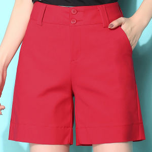 Womens Loose Wide-Leg Casual Trousers High-Waist Korean-Style Office Apparel Cotton Polyamide Fiber Five-Point Length Zippered