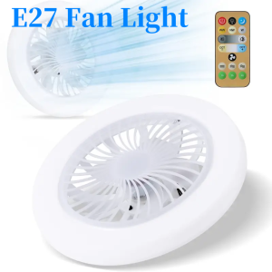 Smart E27 Ceiling Fan Lamp Remote Control Fixed Lamp Head Infinite Dimming 3 Speed Setting Timing Function Household Fan