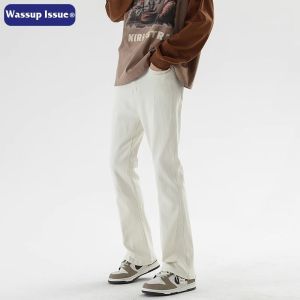 WASSUP ISSUE American Style Loose Wide Leg Jeans Mens Spring Autumn Washed Straight Cut Casual Trousers Teenage Fashion