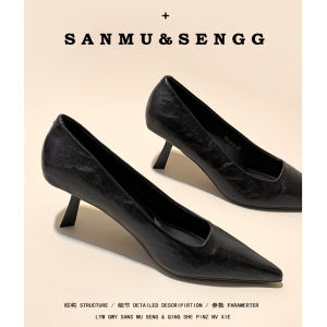 Black Professional Pointed Toe High Heels Comfortable for Long Time Standing Work Leather Thin Heel Female Shoes Spring New Arrival