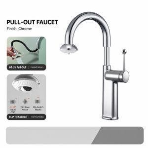 Pull Out Bathroom Sink Faucet Height Adjustable 360° Swivel Hot Cold Brass Basin Mixer Tap Single Handle Vanity Faucet