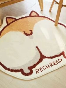 Cute Corgi Dog Carpet Home Living Room Bedroom Sofa Mat Tea Table Anti-Slip Foot Pad PVC Material Cartoon Style Machine Knitted