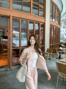 Custom-made Petite Age-reducing Pink Casual Shirt and Pants Set