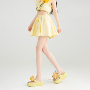 KEIKO | Yellow V-Neck Sleeveless Top & Skirt Set 3D Flower Twist Design