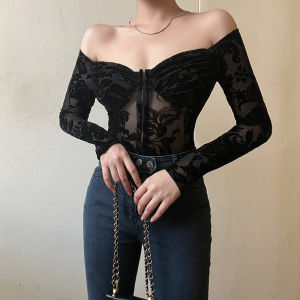 Lace Print One-Shoulder Romper High Waist Cotton Blend Polyester Fabric Thin Autumn Spring Summer High Waist Nine-Piece Pants