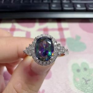 Huitan Elegant Silver Color Oval Ring for Women Wedding Engagement Charming Promise Lady Jewelry with Multicolor CZ Accessories