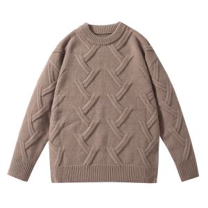 HENGYUANXIANG | Casual Round Neck Knitted Sweater Mens Fashionable Autumn Winter All-Match Flower Pattern Base Shirt Leisure Long Sleeve Soft Comfortable