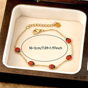 Vòng Tay Charm Bọ Rùa Dễ Thương Bằng Thép Không Gỉ Thiết Kế Bọ Cánh Cứng Đỏ Chuỗi & Dây Nối Phụ Kiện Thời Trang Nữ Dùng Hàng Ngày