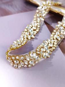 Luxury Gold Crystal Wedding Belt for Bride Rhinestone Bridal Sash Leaf Design Hand-stitched Prom Evening Party Gown Accessories