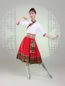 ทิเบต ชนเผ่า เต้นรําเครื่องแต่งกาย กระโปรง สแควร์เต้นรําชุด ผู้หญิง Minority สไตล์นม < Ne4> ชุดเวที